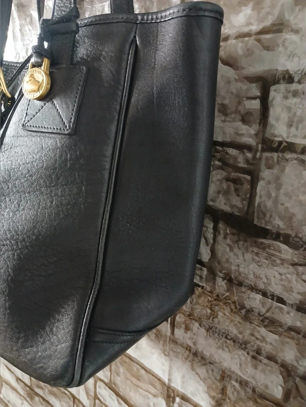 Dooney & Bourke Black Leather Tote with Gold Charm